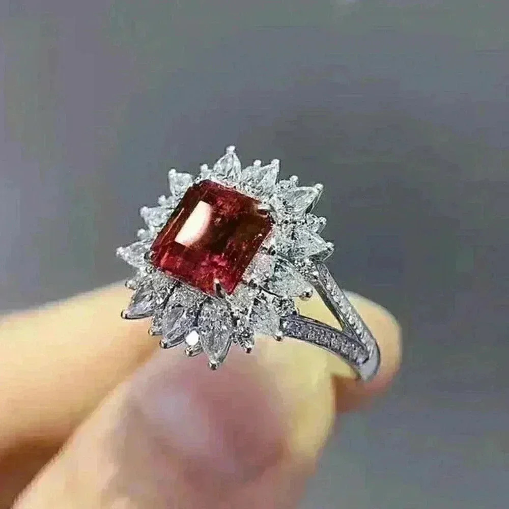 NEW Gorgeous 925 Silver Sim. Diamond Ruby Ring
